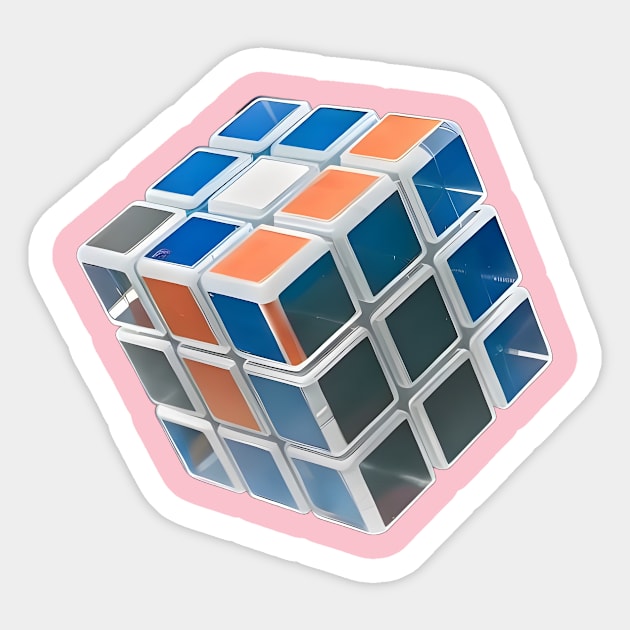 Cube is Partially Solved, with Visible Colors Including Blue, White, Orange, and Grey Sticker by animegirlnft